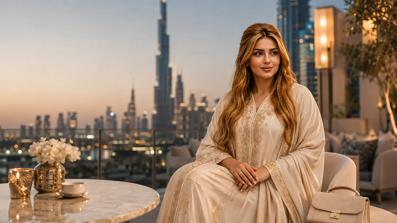 Elegant UAE fashion woman enjoying luxury lifestyle in Dubai