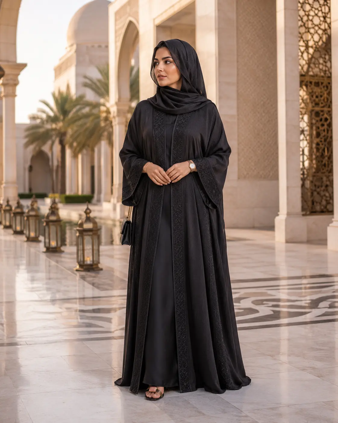Elegant black modest abaya and hijab for Ramadan in Dubai