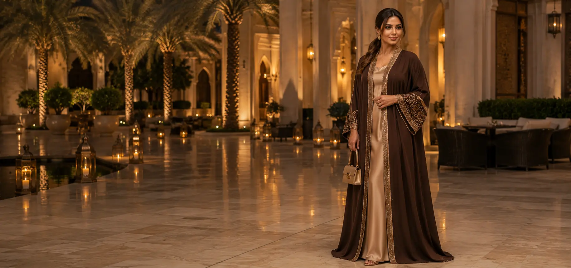 Luxury navy and gold Ramadan evening abaya for Iftar in Dubai