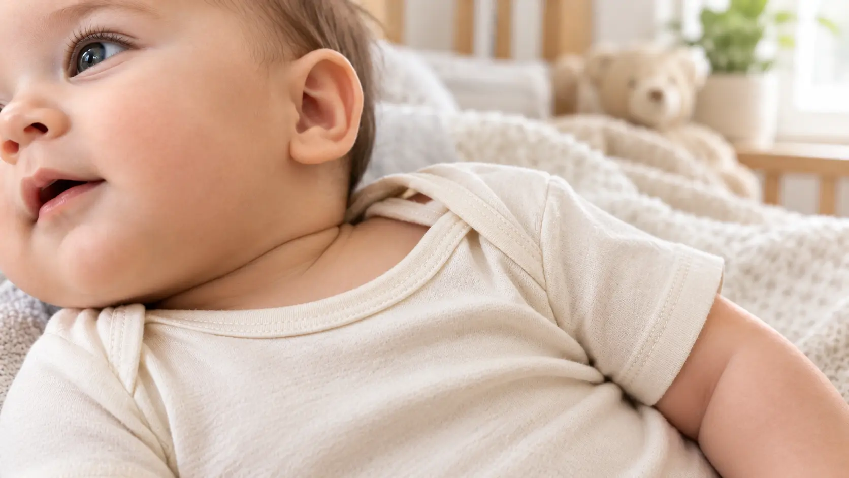 Baby wearing breathable cotton clothing against delicate skin