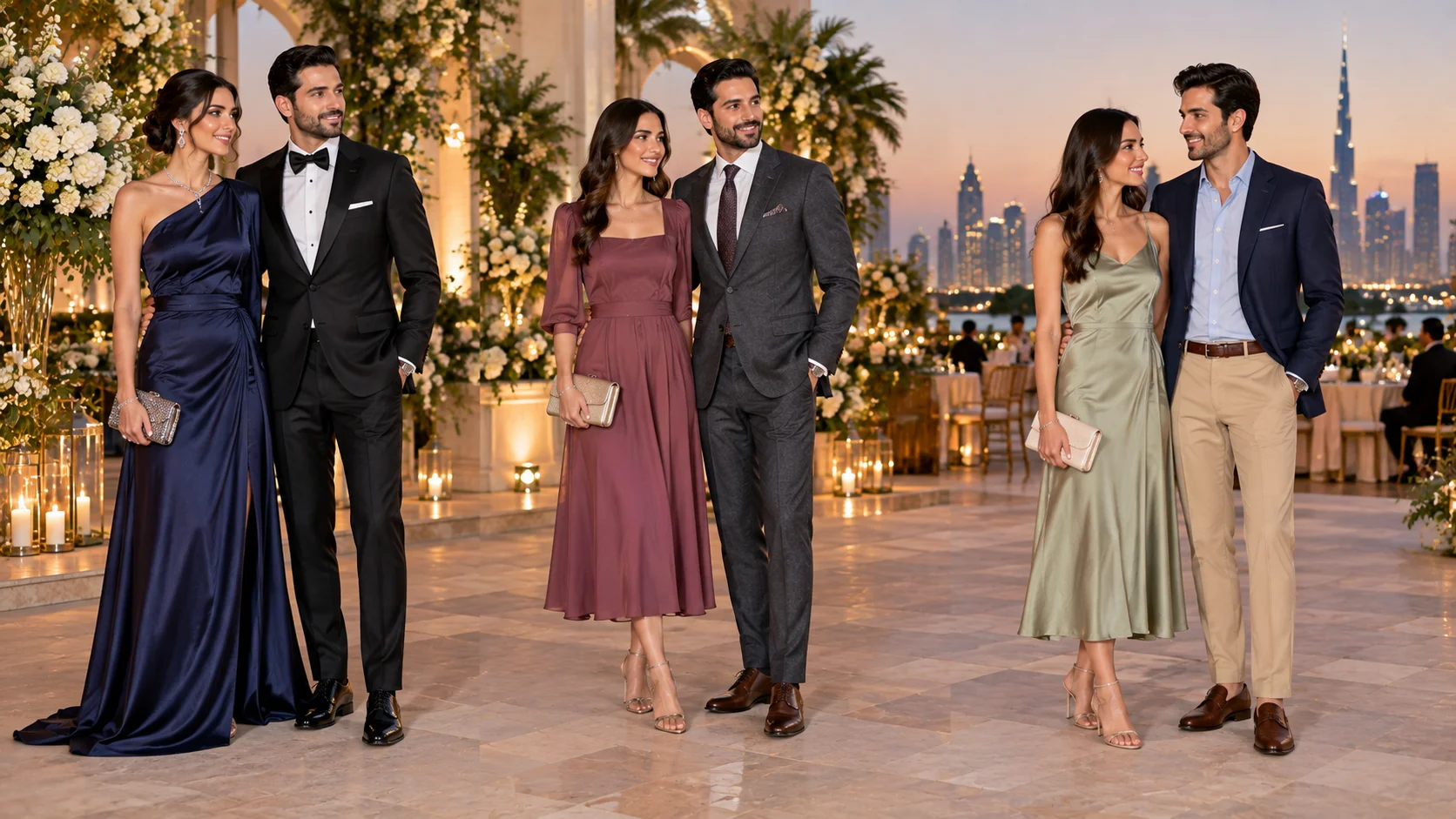 Black tie cocktail and casual wedding guest outfits