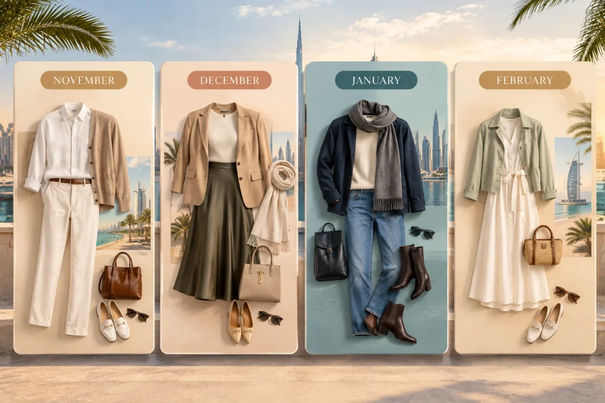 Dubai-winter-outfit-timeline-from-November-to-February-showing-light-layers-to-jackets