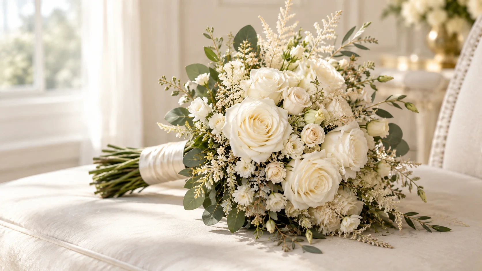 Elegant bridal bouquet with white flowers and greenery