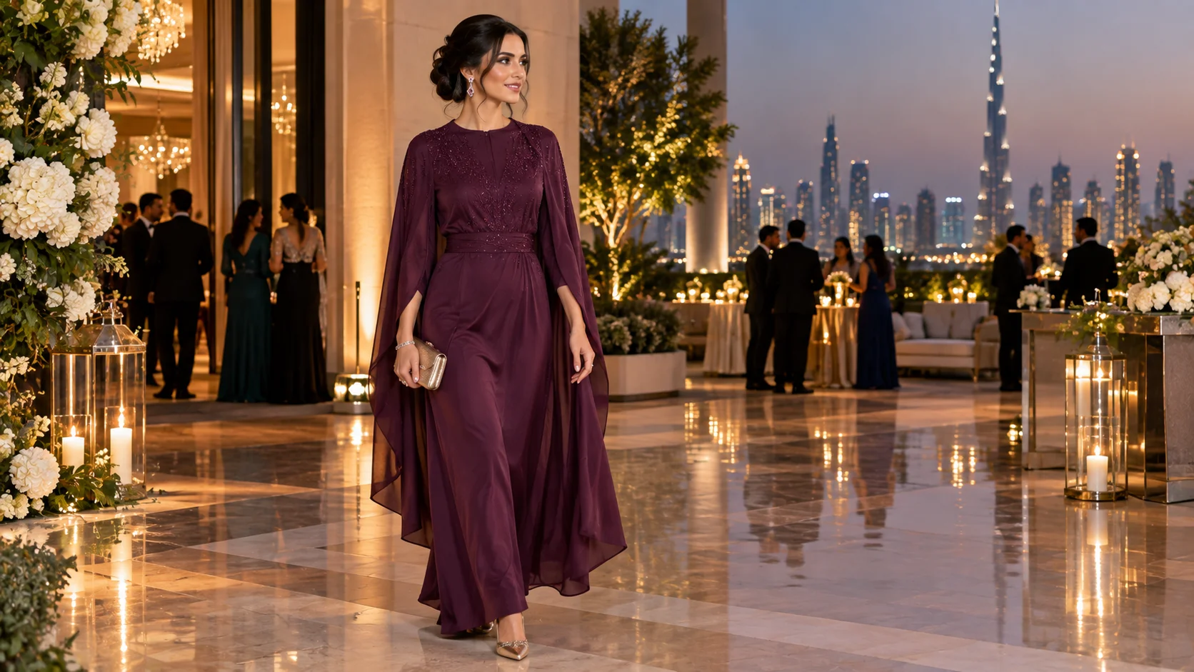 Elegant wedding guest outfit at a Dubai wedding