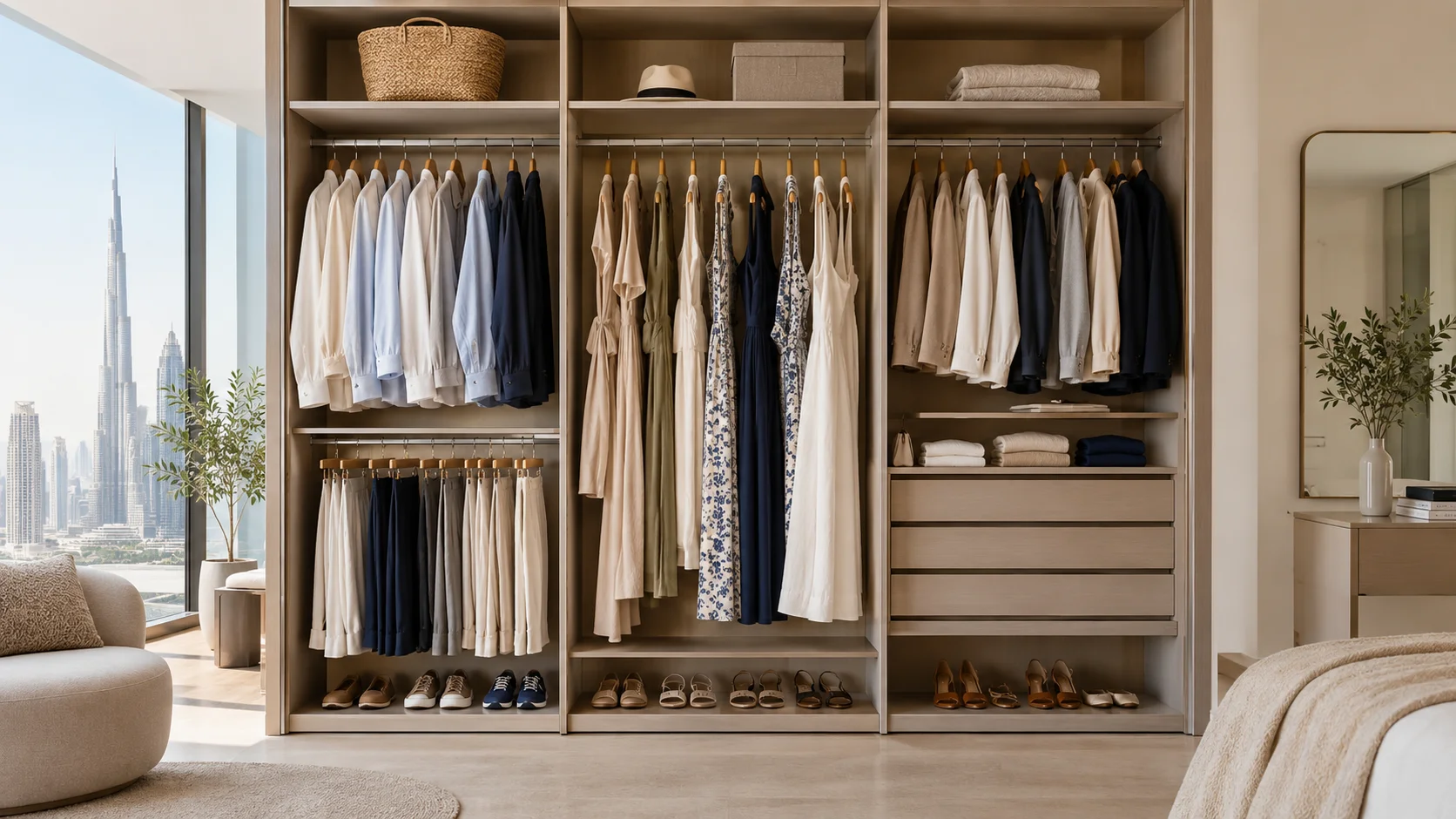 Minimalist wardrobe with versatile clothes for Dubai living