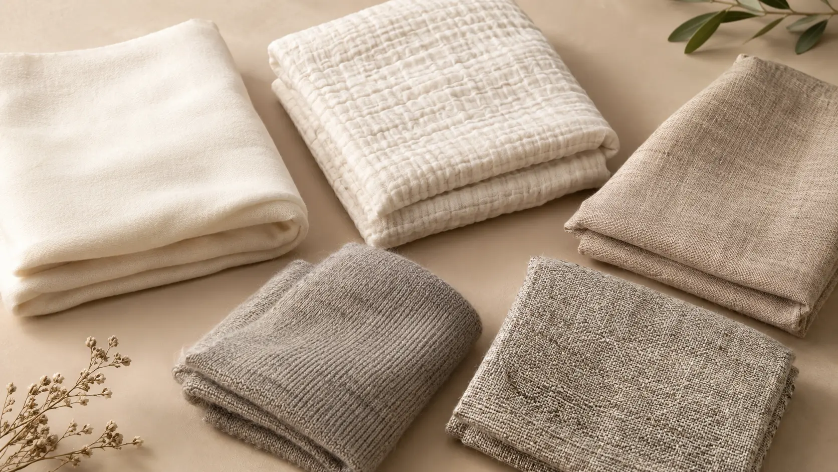 Organic cotton, muslin, linen, merino wool and hemp fabrics for baby clothes