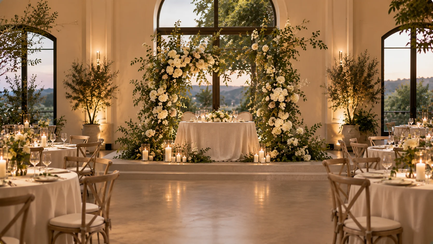 Simple wedding decor with a floral statement backdrop