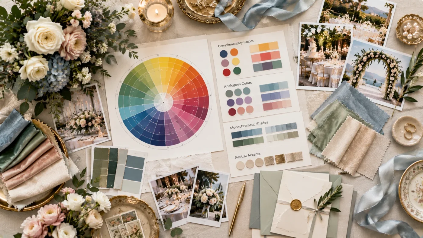 Wedding-color-palette-using-complementary-analogous-monochromatic-and-neutral-color-combinations.