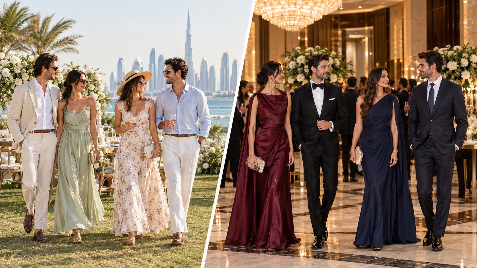 Wedding guest outfits for Dubai outdoor and indoor wedding seasons