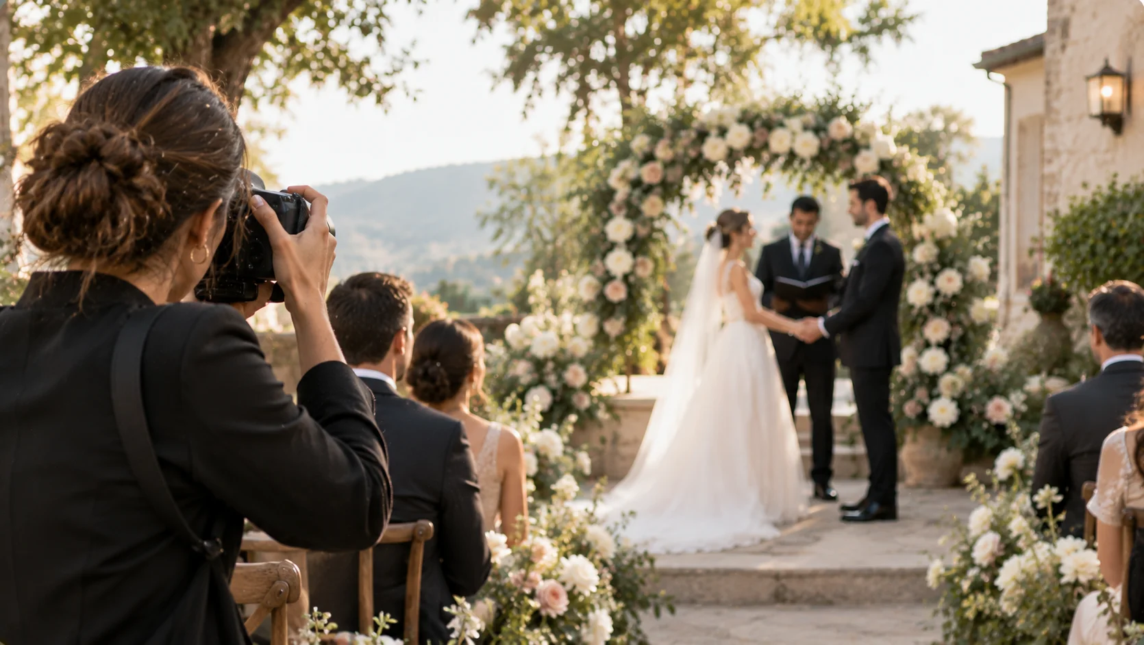 Wedding photographer capturing an intimate ceremony