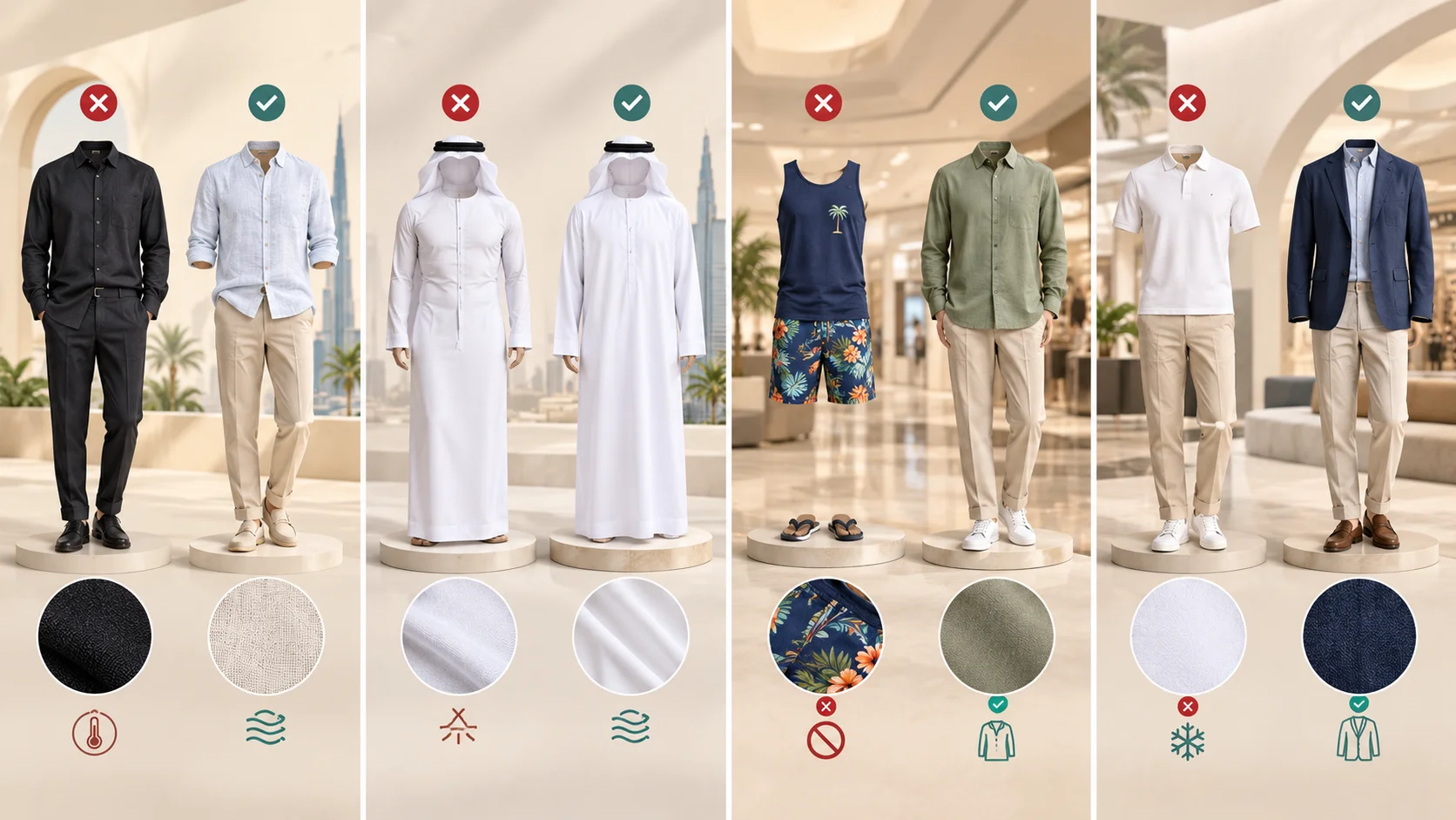 Man in linen shirt and chinos smart casual outfit in Dubai